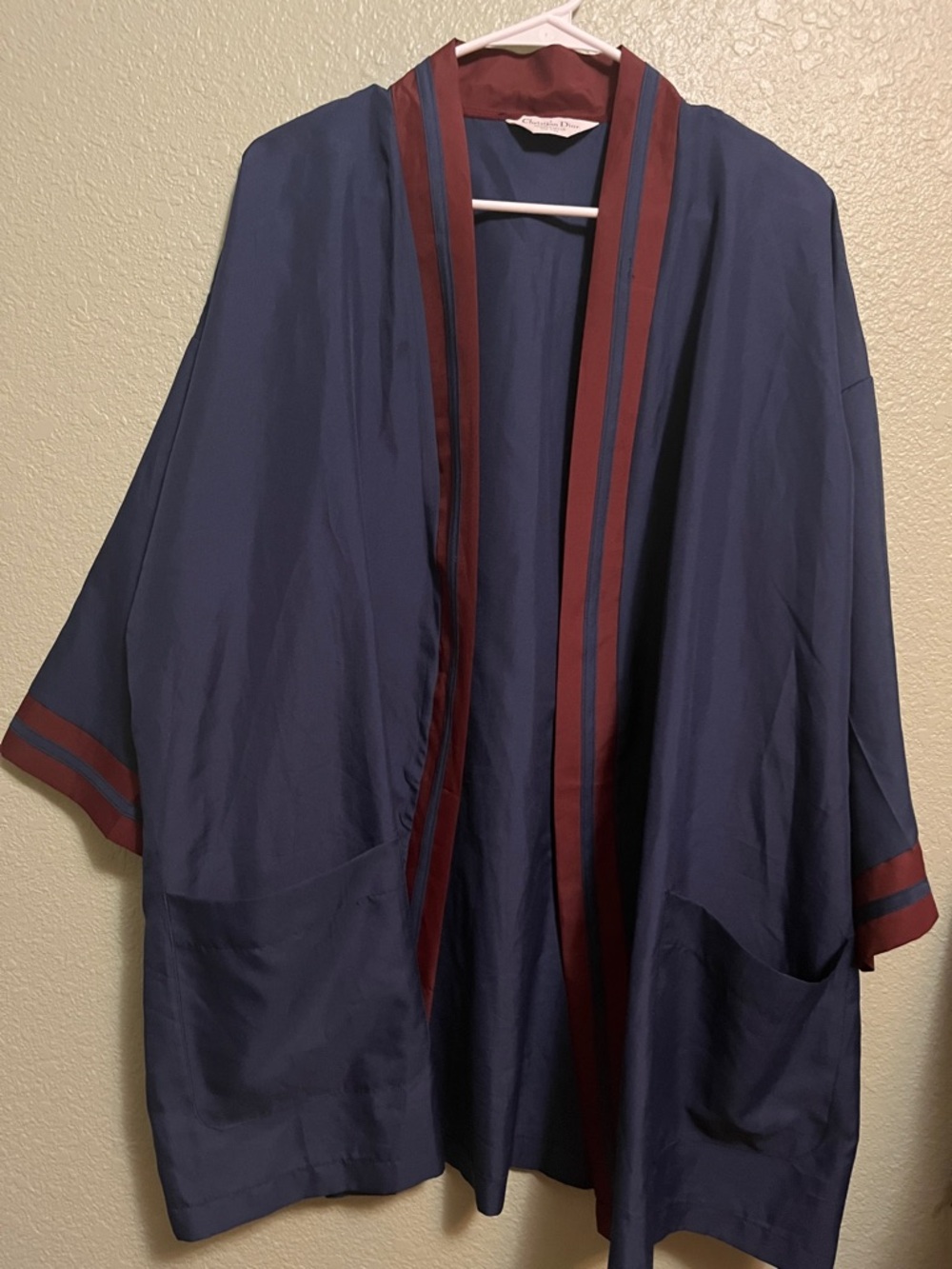Dior Silk Robe in Navy and Burgundy excellent OS - Picture 5 of 5